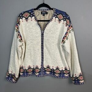 Icelandic Design Cardigan Sweater Women's Large Fair Isle Linen Southwestern VTG